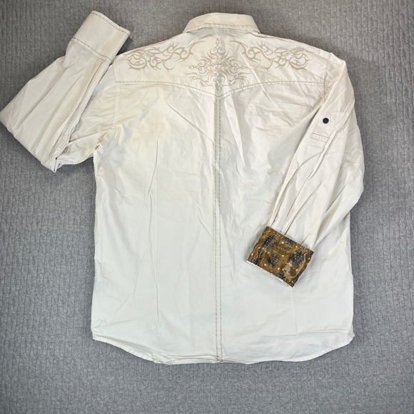 Lamasini Premium Dress Shirt Men XL White Embroidered Western Metal Button Up - Picture 5 of 14